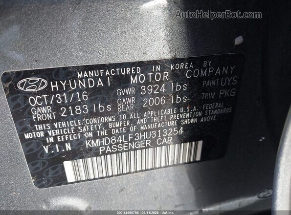 KMHD84LF3HU313254 2017 HYUNDAI ELANTRA Silver ძრავის განყოფილების ხედი