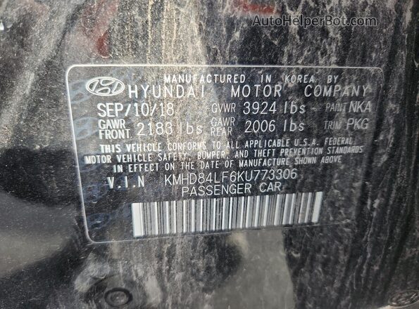 KMHD84LF6KU773306 2019 HYUNDAI ELANTRA Black Вид наклейки з VIN-кодом