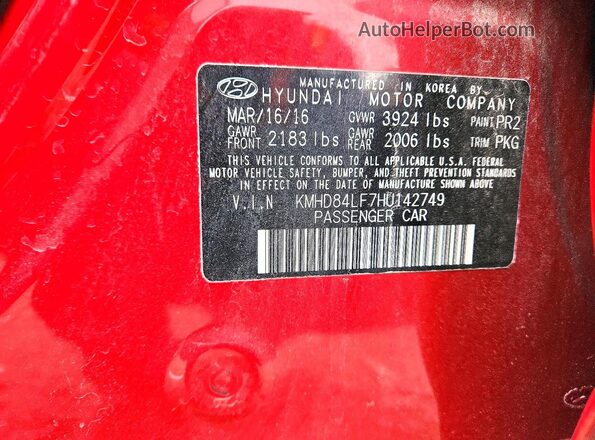 KMHD84LF7HU142749 2017 HYUNDAI ELANTRA Красный Вид наклейки с VIN-кодом