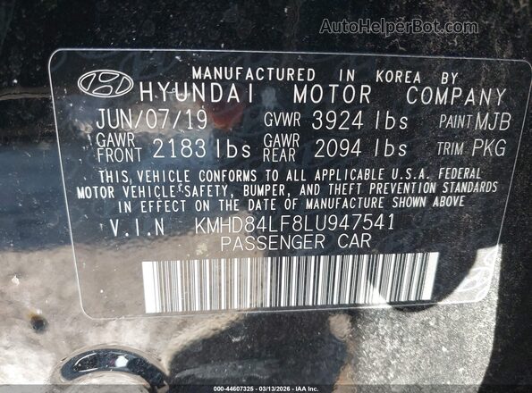 KMHD84LF8LU947541 2020 HYUNDAI ELANTRA Black 