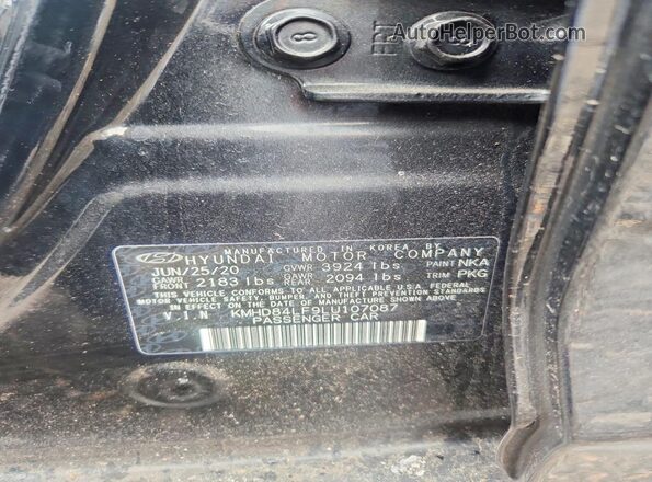KMHD84LF9LU107087 2020 HYUNDAI ELANTRA Black Vista del compartimento del motor
