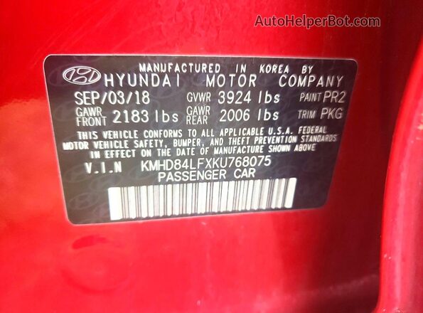 KMHD84LFXKU768075 2019 HYUNDAI ELANTRA Burgundy 