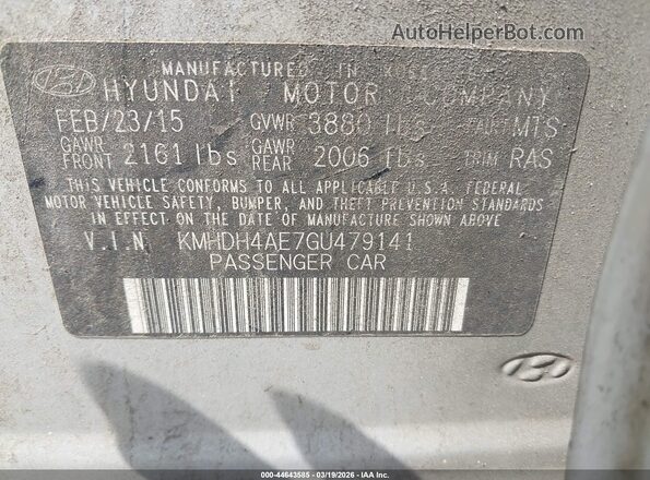 KMHDH4AE7GU479141 2016 HYUNDAI ELANTRA Silver ძრავის განყოფილების ხედი