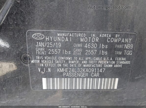 KMHE24L32KA091147 2019 HYUNDAI SONATA HYBRID Black Շարժիչի բաժամունքի տեսք
