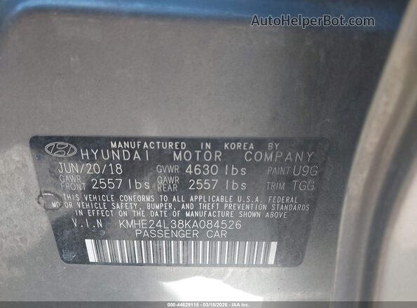 KMHE24L38KA084526 2019 HYUNDAI SONATA HYBRID Silver ძრავის განყოფილების ხედი