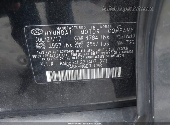 KMHE54L27HA071371 2017 HYUNDAI SONATA PLUG-IN HYBRID Black Widok komory silnika