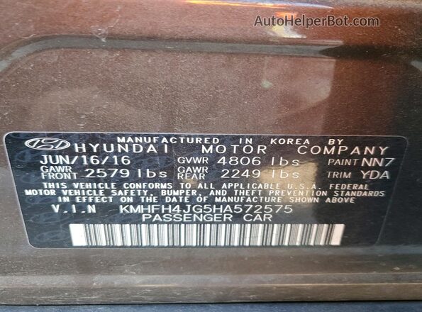 KMHFH4JG5HA572575 2017 HYUNDAI AZERA Gray Vista del compartimento del motor