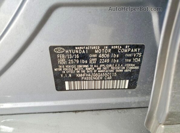 KMHFH4JG6GA550115 2016 HYUNDAI AZERA Silver 