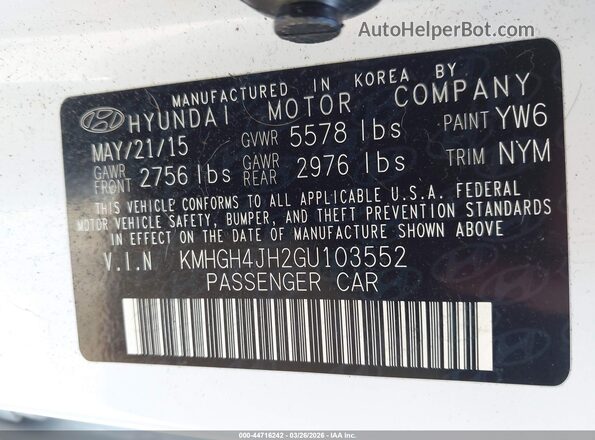 KMHGH4JH2GU103552 2016 HYUNDAI EQUUS White Շարժիչի բաժամունքի տեսք