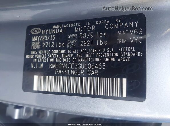 KMHGN4JE2GU106465 2016 HYUNDAI GENESIS Blue Շարժիչի բաժամունքի տեսք