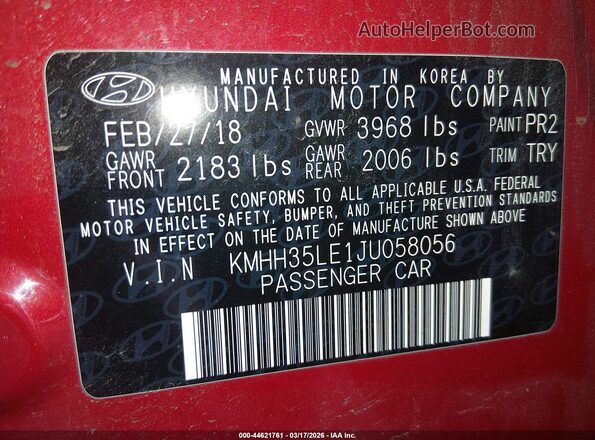 KMHH35LE1JU058056 2018 HYUNDAI ELANTRA GT Maroon Widok komory silnika