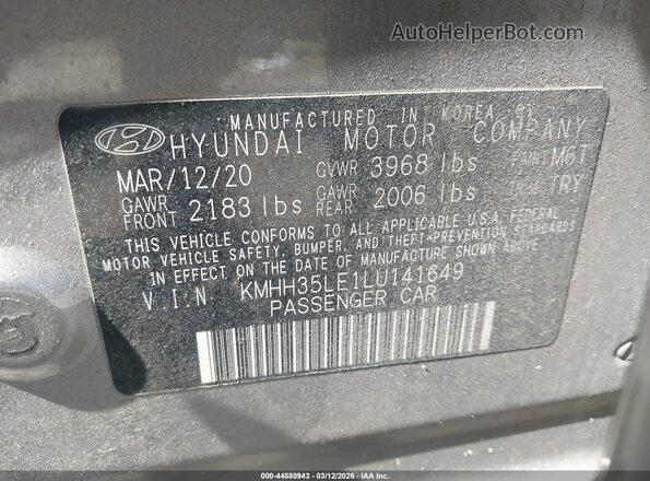 KMHH35LE1LU141649 2020 HYUNDAI ELANTRA GT Silver ძრავის განყოფილების ხედი