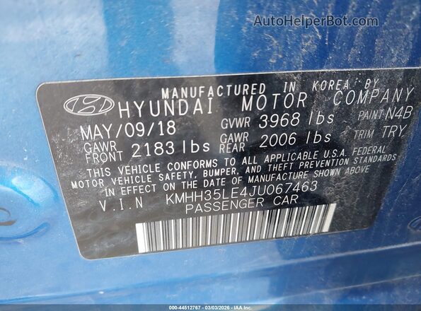 KMHH35LE4JU067463 2018 HYUNDAI ELANTRA GT Blue Շարժիչի բաժամունքի տեսք
