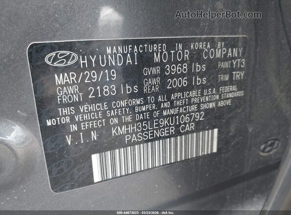 KMHH35LE9KU106792 2019 HYUNDAI ELANTRA GT Gray Widok komory silnika