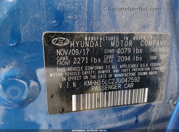 KMHH55LC2JU047592 2018 HYUNDAI ELANTRA GT Blue Engine compartment view