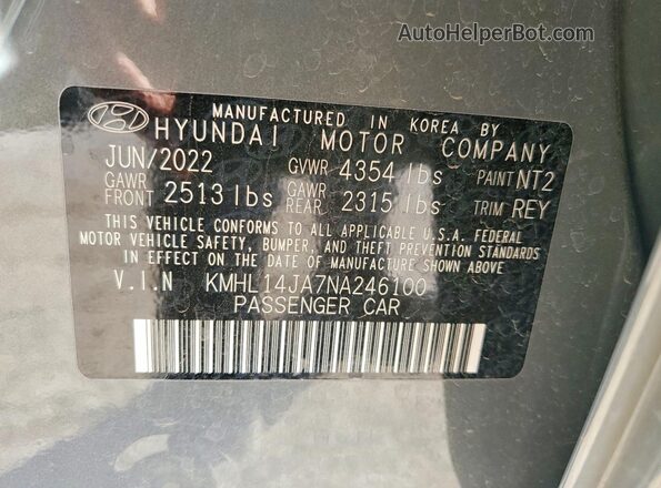 KMHL14JA7NA246100 2022 HYUNDAI SONATA Gray Вид підкапотного простору