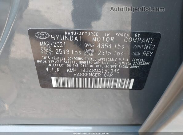 KMHL14JA8MA151348 2021 HYUNDAI SONATA Gray Engine compartment view