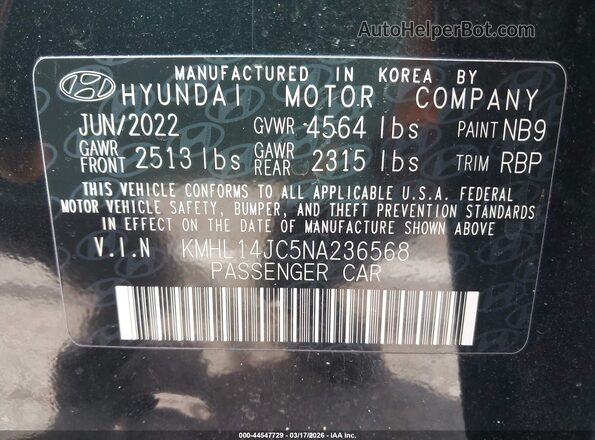 KMHL14JC5NA236568 2022 HYUNDAI SONATA Черный Вид подкапотного пространства