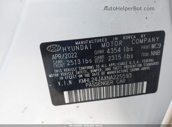 KMHL24JAXNA225593 2022 HYUNDAI SONATA White Engine compartment view