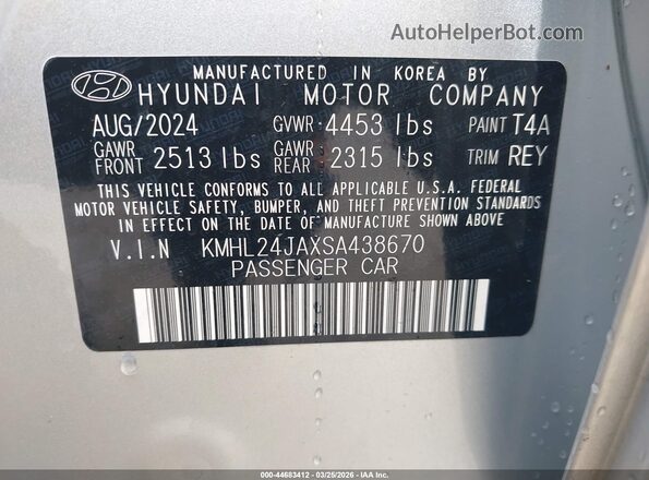 KMHL24JAXSA438670 2025 HYUNDAI SONATA Серебряный 