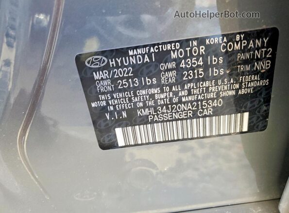 KMHL34J20NA215340 2022 HYUNDAI SONATA Gray VIN կոդի պիտակի տեսք