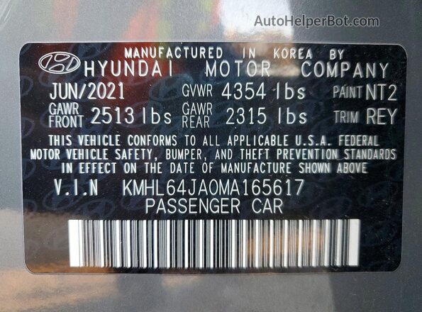 KMHL64JA0MA165617 2021 HYUNDAI SONATA Gray VIN sticker view