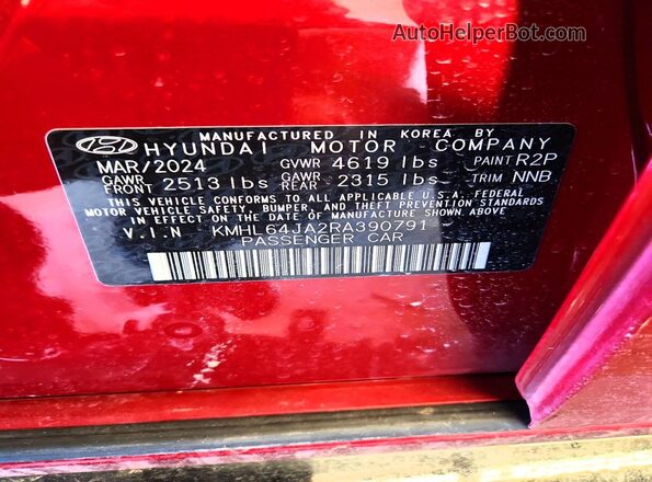 KMHL64JA2RA390791 2024 HYUNDAI SONATA Maroon Vista del compartimento del motor