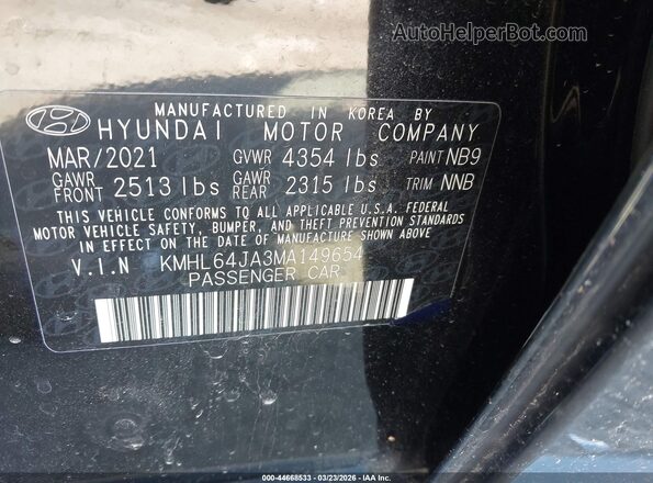 KMHL64JA3MA149654 2021 HYUNDAI SONATA Black 