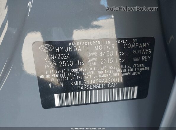 KMHL64JA3RA420011 2024 HYUNDAI SONATA Gray Вид підкапотного простору