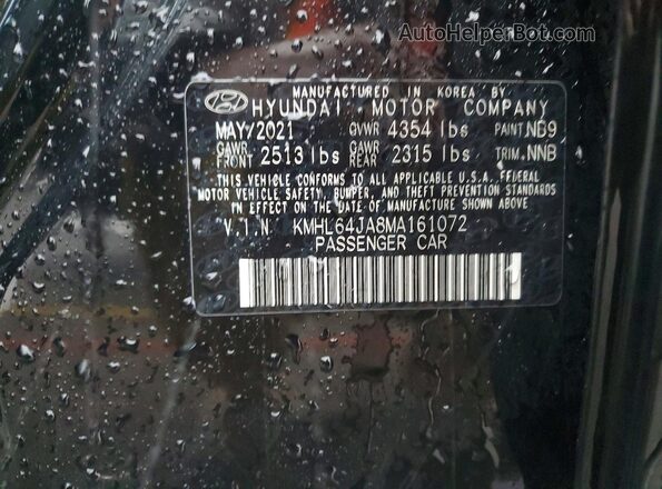 KMHL64JA8MA161072 2021 HYUNDAI SONATA Black Vista de la etiqueta del VIN