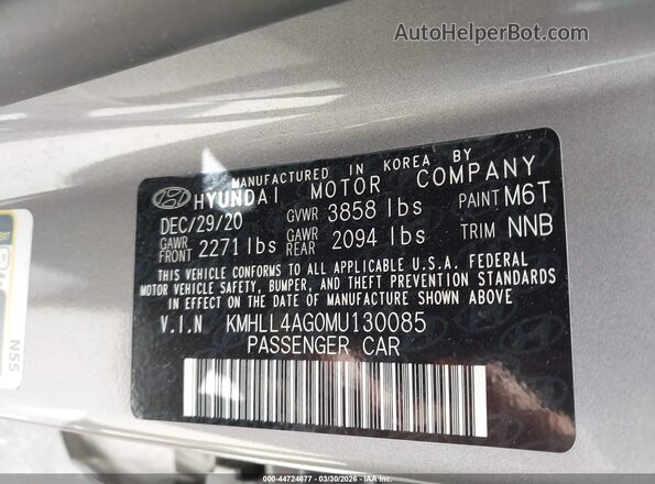 KMHLL4AG0MU130085 2021 HYUNDAI ELANTRA Gray 