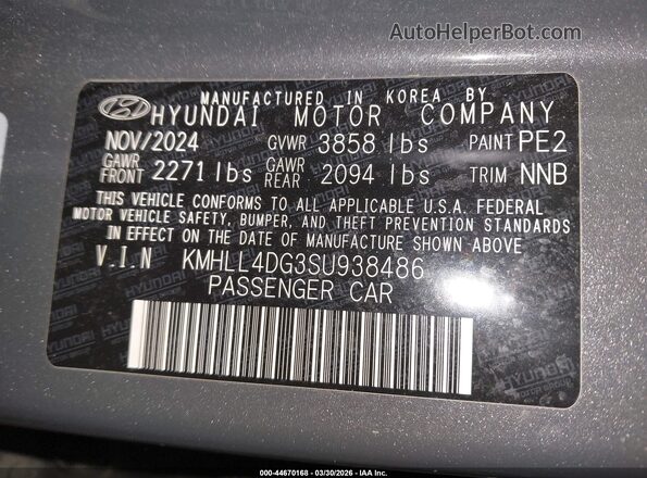 KMHLL4DG3SU938486 2025 HYUNDAI ELANTRA Gray Widok komory silnika