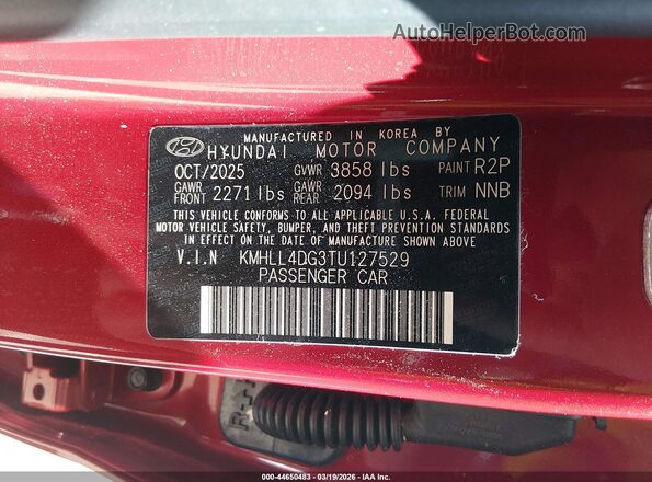 KMHLL4DG3TU127529 2026 HYUNDAI ELANTRA Red Вид підкапотного простору