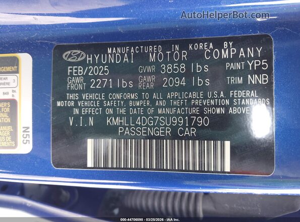 KMHLL4DG7SU991790 2025 HYUNDAI ELANTRA Blue Вид підкапотного простору
