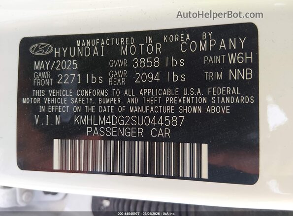 KMHLM4DG2SU044587 2025 HYUNDAI ELANTRA White Widok komory silnika