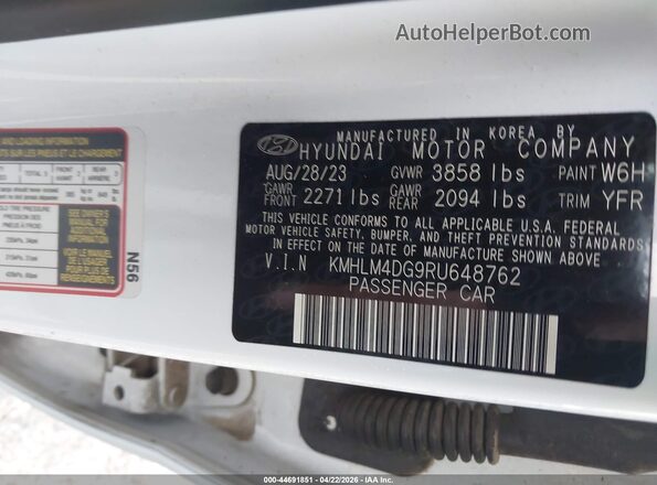 KMHLM4DG9RU648762 2024 HYUNDAI ELANTRA White ძრავის განყოფილების ხედი