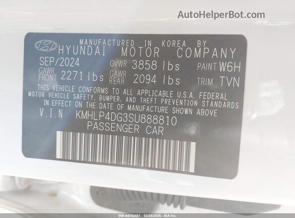 KMHLP4DG3SU888810 2025 HYUNDAI ELANTRA White Շարժիչի բաժամունքի տեսք