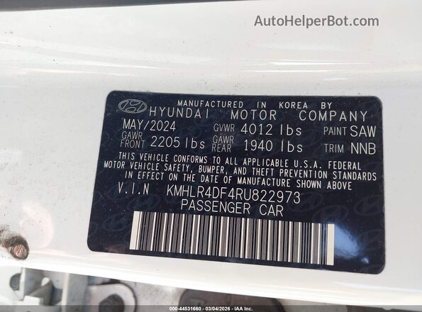 KMHLR4DF4RU822973 2024 HYUNDAI ELANTRA Белый Вид подкапотного пространства