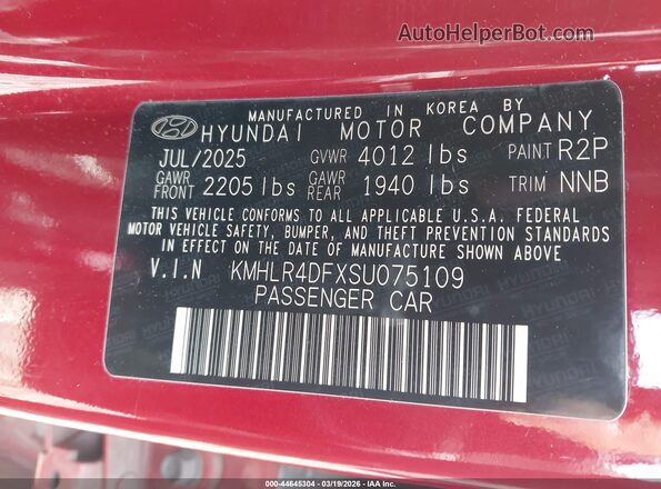 KMHLR4DFXSU075109 2025 HYUNDAI ELANTRA Red Вид підкапотного простору