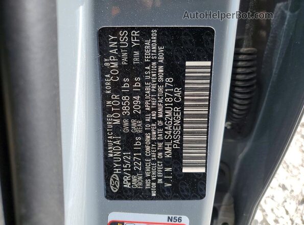 KMHLS4AG2MU187178 2021 HYUNDAI ELANTRA Gray 