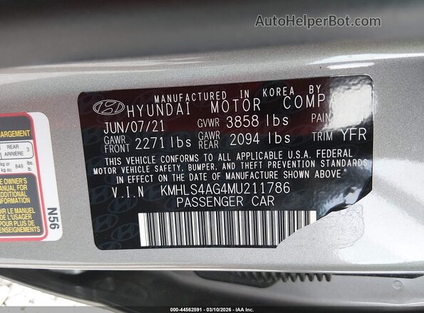 KMHLS4AG4MU211786 2021 HYUNDAI ELANTRA Silver ძრავის განყოფილების ხედი
