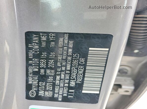 KMHLS4AG6PU386125 2023 HYUNDAI ELANTRA Silver Widok naklejki z numerem VIN