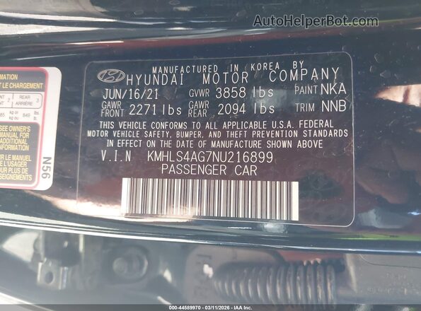 KMHLS4AG7NU216899 2022 HYUNDAI ELANTRA Black ძრავის განყოფილების ხედი