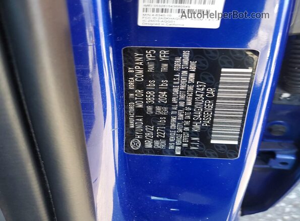 KMHLS4AGXNU347437 2022 HYUNDAI ELANTRA Синий Вид подкапотного пространства