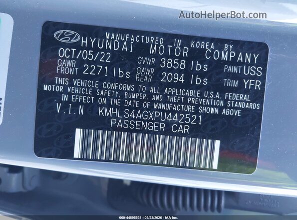 KMHLS4AGXPU442521 2023 HYUNDAI ELANTRA Gray Engine compartment view