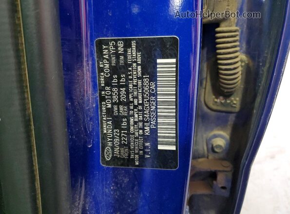 KMHLS4AGXPU506881 2023 HYUNDAI ELANTRA Blue VIN კოდის სტიკერის ხედი