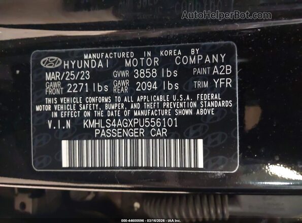 KMHLS4AGXPU556101 2023 HYUNDAI ELANTRA Black Շարժիչի բաժամունքի տեսք