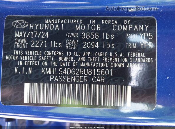KMHLS4DG2RU815601 2024 HYUNDAI ELANTRA Blue Вид підкапотного простору
