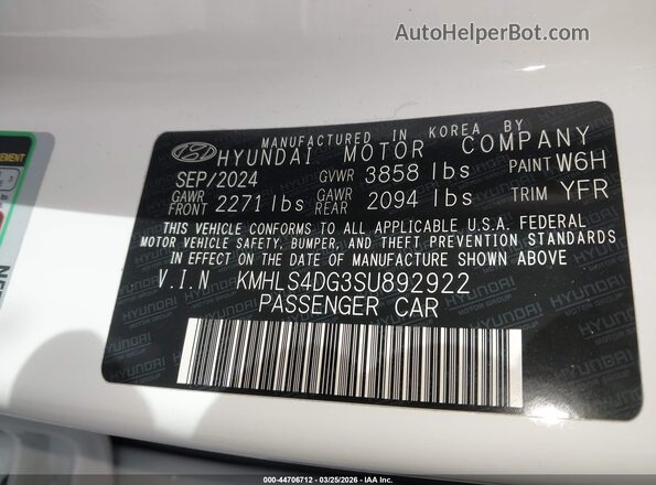 KMHLS4DG3SU892922 2025 HYUNDAI ELANTRA Белый Вид подкапотного пространства