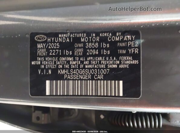 KMHLS4DG6SU031007 2025 HYUNDAI ELANTRA Gray Շարժիչի բաժամունքի տեսք